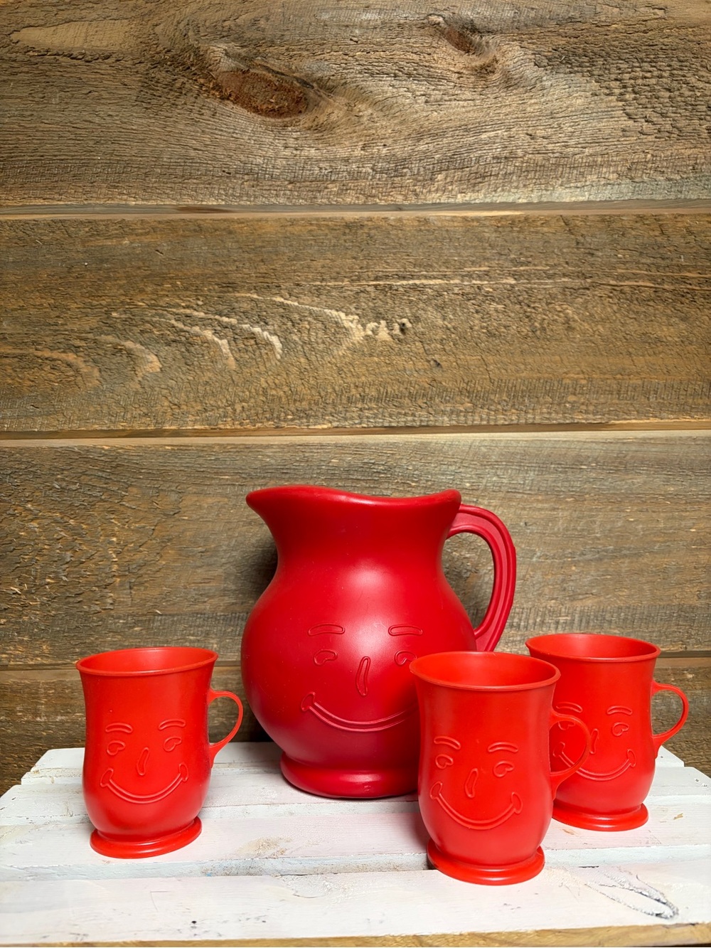 Vintage Kool-Aid Red Home & Kitchen Plastic Pitcher And 3 Cups